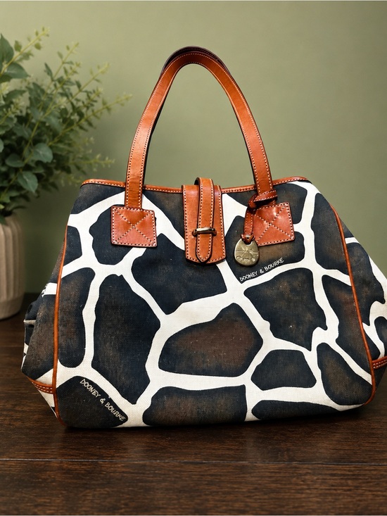 Dooney & Bourke Handbags - Dooney & Bourke Giraffe Print Canvas Tote Bag | Pink Lining | Rare |Leather Trim